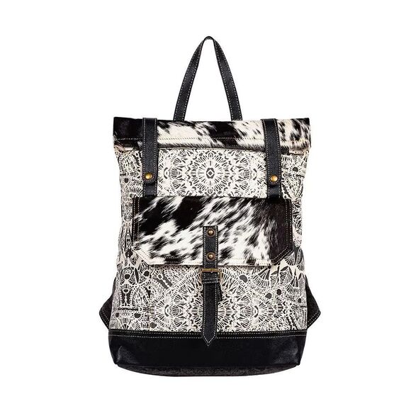 Myra Bag Handmade Le Medallion Backpack Upcycled Canvas & Cowhide Leather main image 7